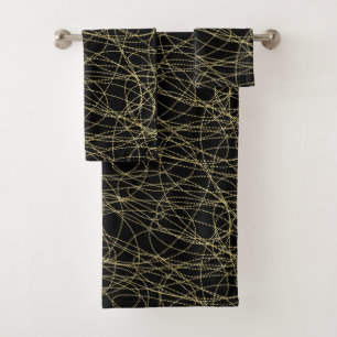Black Gold Glitzy Abstract Bath Towel Set