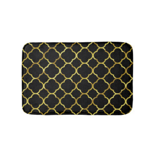 Black Gold Golden Quatrefoil Patterns Elegant Cool Bath Mat