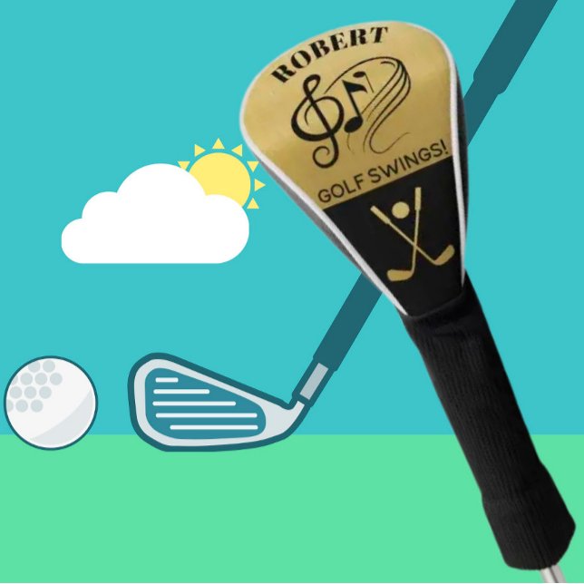 Black & Gold Golf Swings Personalized Head Cover (Creator Uploaded)