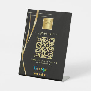 Black Gold Google Reviews Business Link QR Code   Pedestal Sign