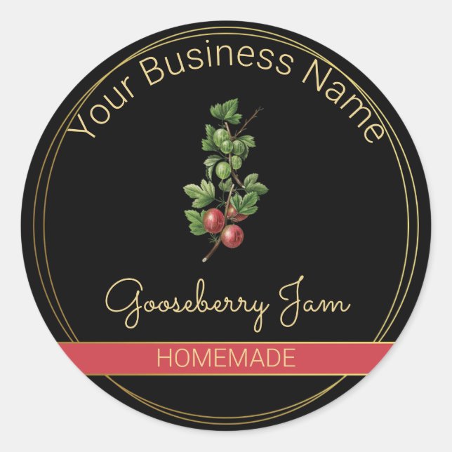 Black & Gold Gooseberry Jam Product Label (Front)