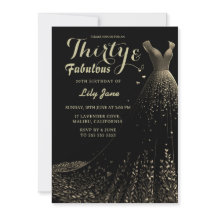 Black Gold Gown 30th Birthday Invitation