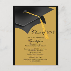 Black Gold Grad Cap Graduation Party Invitation Postcard