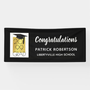Black & Gold GRAD   Editable Colour   Graduation Banner