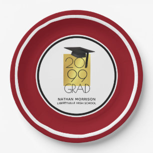 Black & Gold GRAD Editable Red Graduation Paper Plate