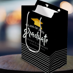 Black & Gold Grad Hat Graduation Party Favour Medium Gift Bag