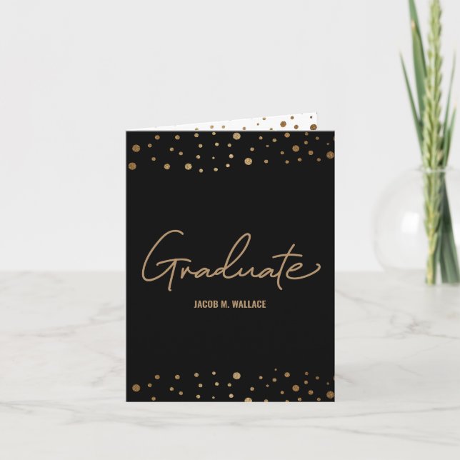Black Gold Graduate Script Then Now Photos Grad Announcement (Front)