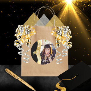 Black   Gold Graduate Wave Grad Cap Photo Classic Round Sticker