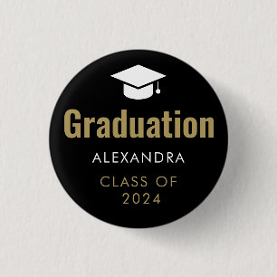 Black Gold Graduation 1 Inch Round Button