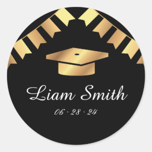 Black Gold Graduation Cap Envelope Seal