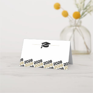 Black & Gold Graduation Cap Folding Label, Food or Place Card