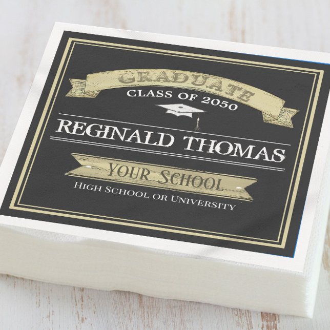 Black Gold Graduation Cap Party Napkins (Creator Uploaded)