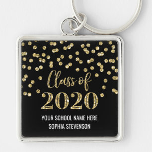 Black Gold Graduation Class of 2020 Confetti Keychain