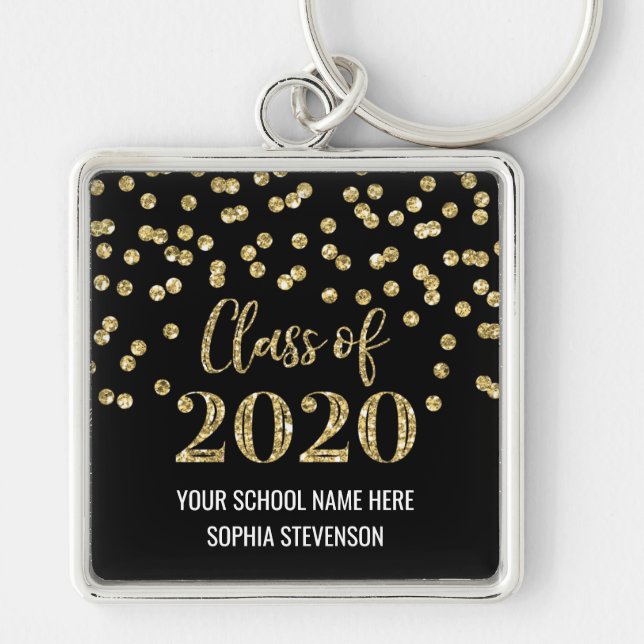 Black Gold Graduation Class of 2020 Confetti Keychain (Front)