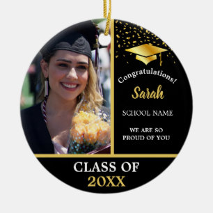 Black & Gold Graduation Custom Photo Class Of 2021 Ceramic Ornament
