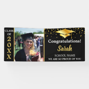 Black & Gold Graduation Custom Photo Class Of 2025 Banner