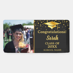 Black & Gold Graduation Custom Photo Class Of 2025 Banner