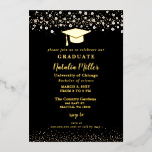 Black Gold Graduation Hat Graduation Foil Invitat