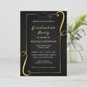 Black Gold Graduation Invitation with QR Code