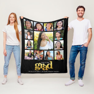 Black Gold Graduation K–12 Photo Collage Modern Fleece Blanket