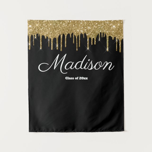 Black Gold Graduation Party Backdrop Class of 2023 Tapestry (Front)