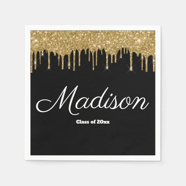 Black Gold Graduation Party Class of 2024 Paper Napkin (Front)