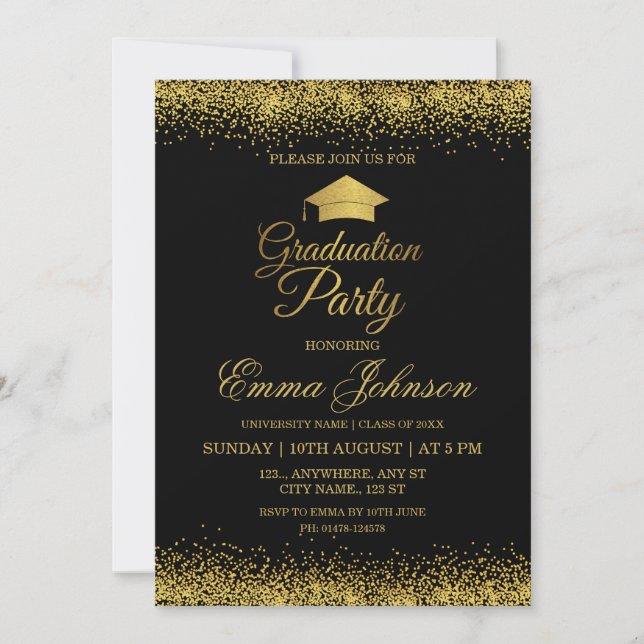 Black Gold Graduation Party Invitation (Front)