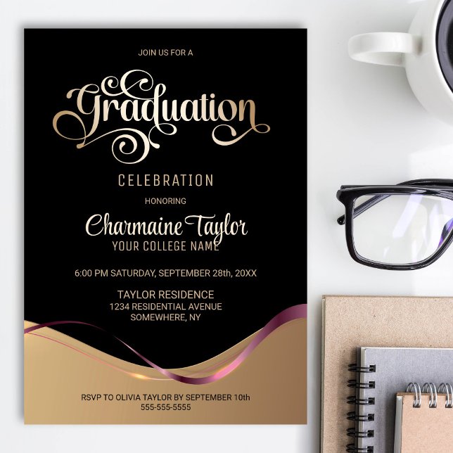Black Gold Graduation Party Invitation (Creator Uploaded)
