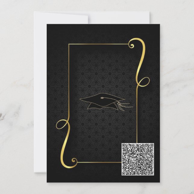 Black Gold Graduation Party Invitation and QR Code (Back)