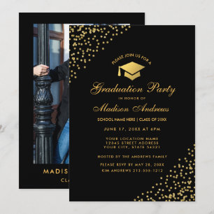 Black Gold Graduation Party Invite - Photo Back