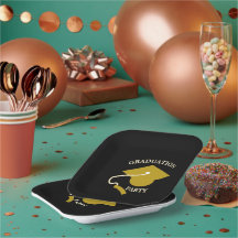 Black Gold Graduation Party Paper Plates