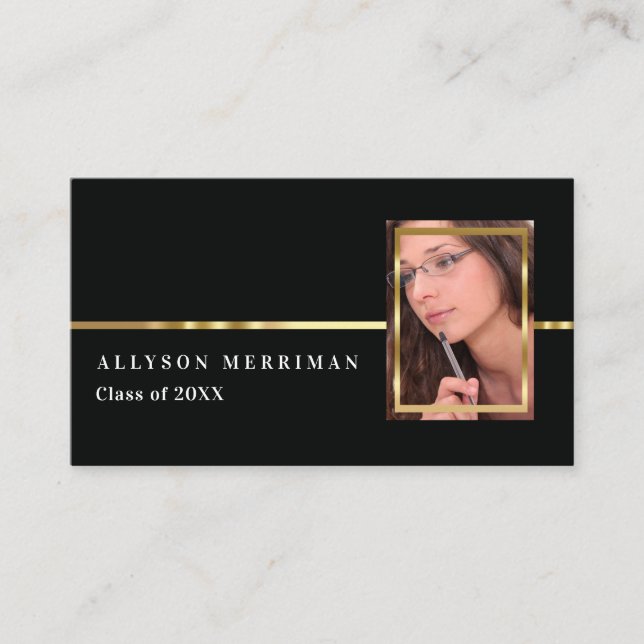 Black | Gold Graduation Photo Insert Name Cards (Front)