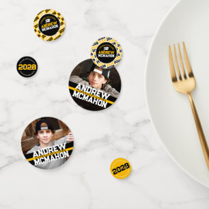 Black & Gold Graduation Photo Personalized Party Confetti