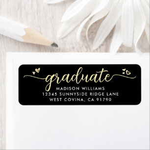 Black Gold Graduation Script Coeurs Adresse modern