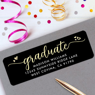 Black Gold Graduation Script Coeurs Adresse modern