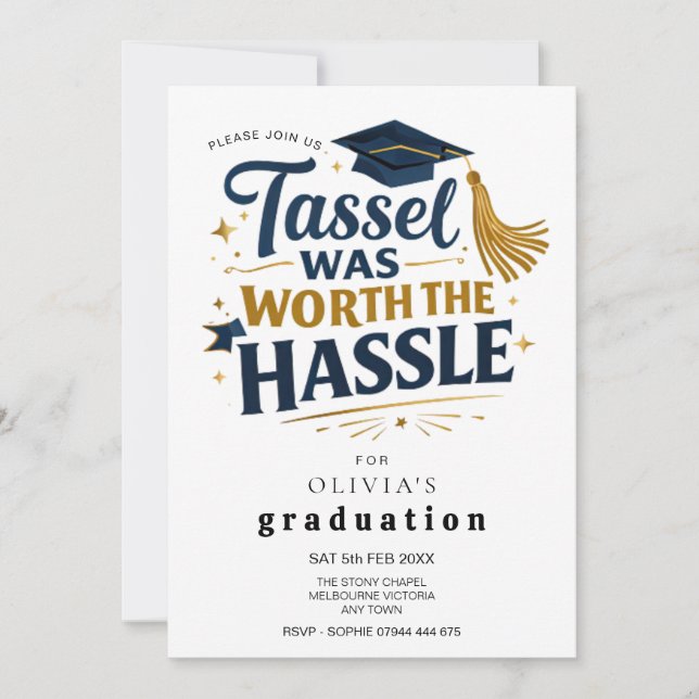 Black & Gold Graduation Tassel Was Worth Hassel  Invitation (Front)