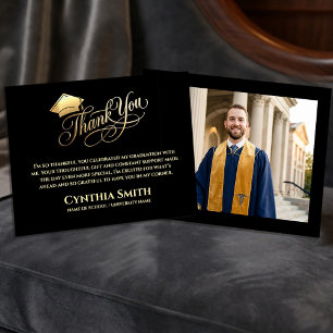 Black & Gold Graduation Thank You Card 