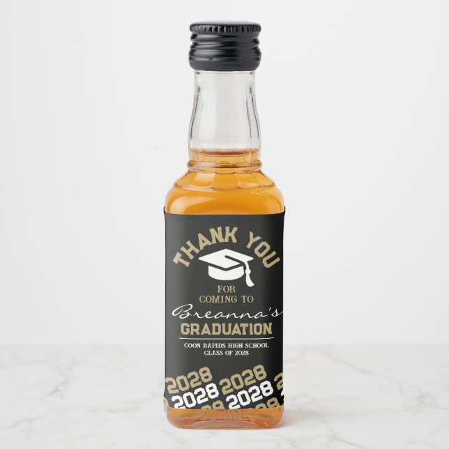Black & Gold Graduation Thank You Mini Liquor Bottle Label (Front)