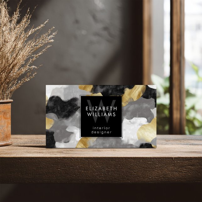 Black Gold Gray Monogram Modern Business Card (Creator Uploaded)