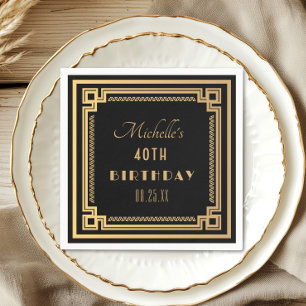 Black Gold Great Gatsby Art Deco Birthday  Napkin
