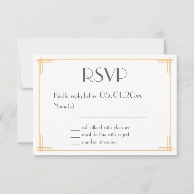 Black Gold Great Gatsby Art Déco Wedding Carte RSV (Devant)