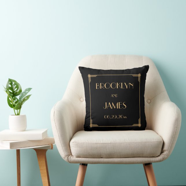 Black Gold Great Gatsby Art Deco Wedding Pillows (Chair)