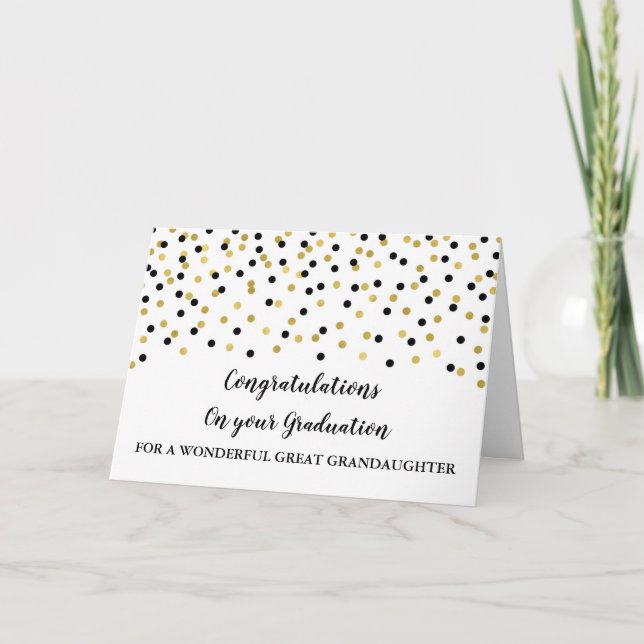 Black Gold Great Granddaughter Graduation Card (Front)