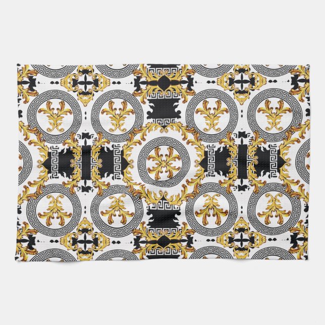 Black Gold Greek decoration Kitchen Towel (Horizontal)