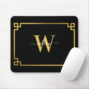Black & Gold Greek Key Monogrammed  Mouse Pad