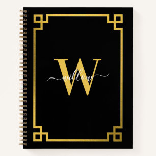 Black & Gold Greek Key Monogrammed Notebook