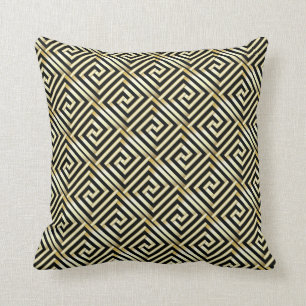 Black, gold Greek key pattern Throw Pillow