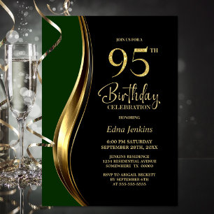 Black Gold Green 95th Birthday Party Invitation