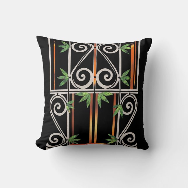 Black Gold Green GUANTANAMO Throw Pillow (Front)