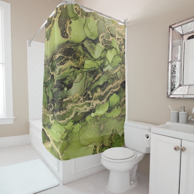 Black Gold Green Shower Curtain (In Situ)